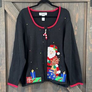 Tiara International Women’s Black Cardigan with Santa and Gifts Christmas 3X